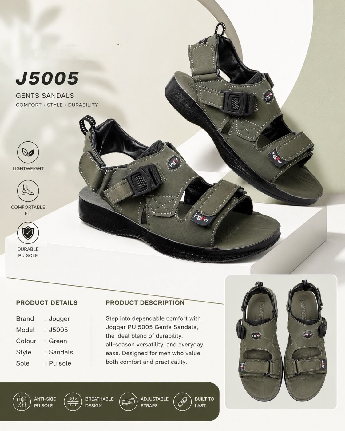 Jogger J5005 Gents Sandals, Green - Image 6