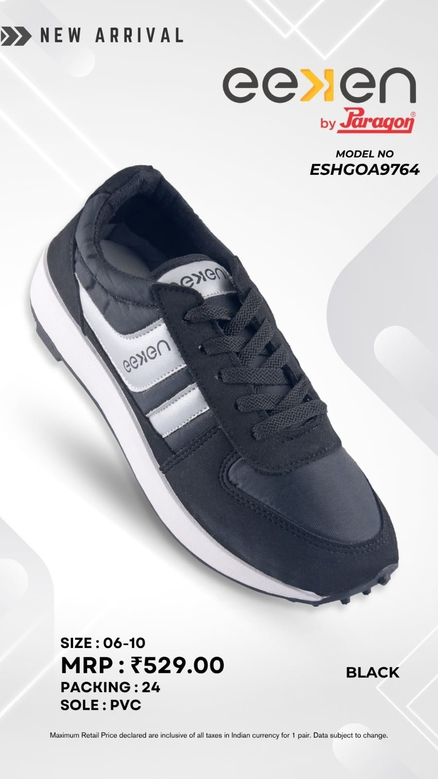 eeken by Paragon Men's Black Casual Sneakers